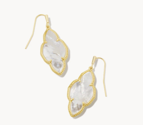 KENDRA SCOTT  Gold Gray Banded Agate Abbie Drop Earrings