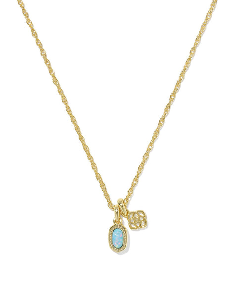 Mini Elisa Dira Gold Necklace Blue Lab Grown Opal