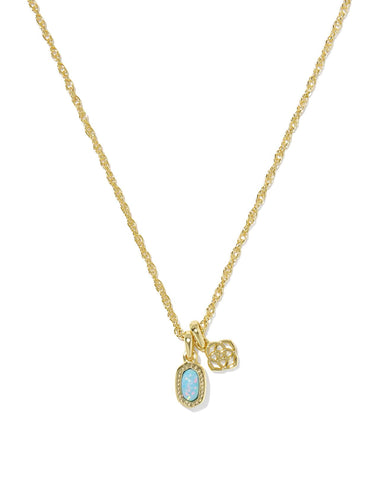 Mini Elisa Dira Gold Necklace Blue Lab Grown Opal
