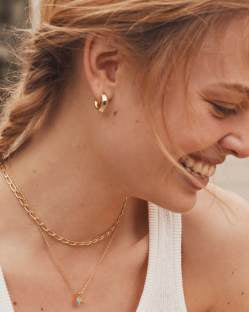 Mini Elisa Dira Gold Necklace Blue Lab Grown Opal