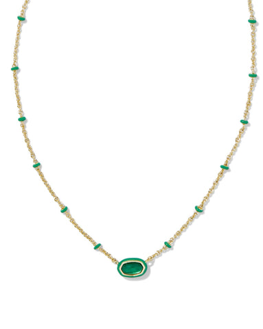 Mini Elisa Gold Enamel Frame Short Pendant Necklace in Emerald