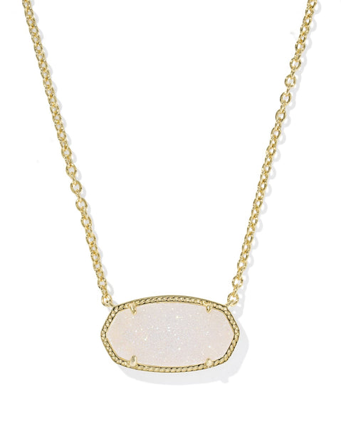 Elisa Gold Statement Short Pendant Necklace Iridescent Drusy