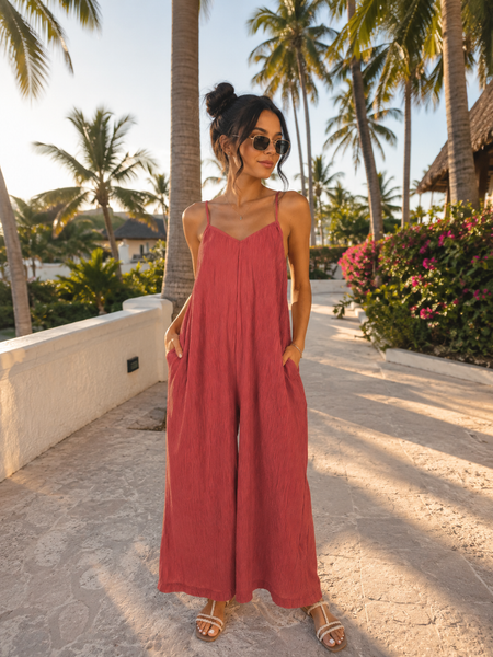 ✨Sweet Sunset Crinkle Wide-Leg Jumpsuit🌞