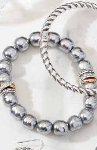 Brighton Neptune's Rings Gray Pearl Stretch Bracelet Gray