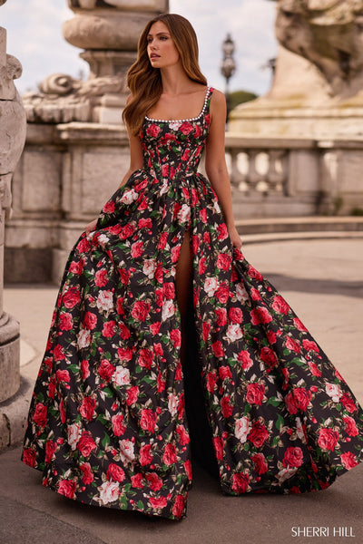 Sherri Hill 57725 Pink Floral Print size 10