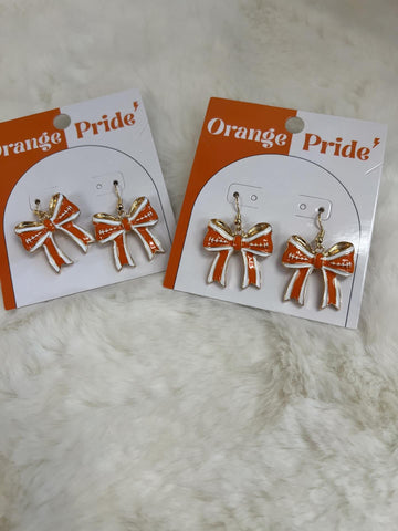 Orange/white football bow earrings