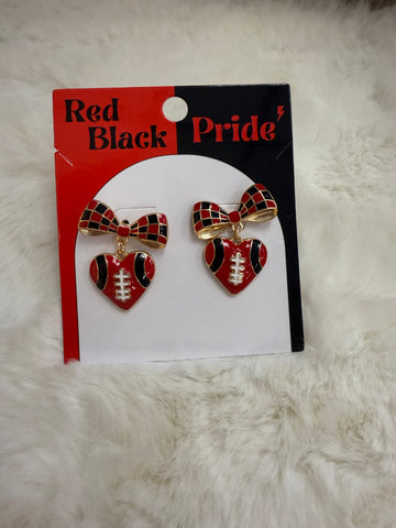 Red/Black Plaid Heart Bow Earrings