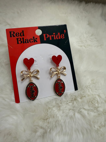 Red/Black Heart Bow Football Earrings