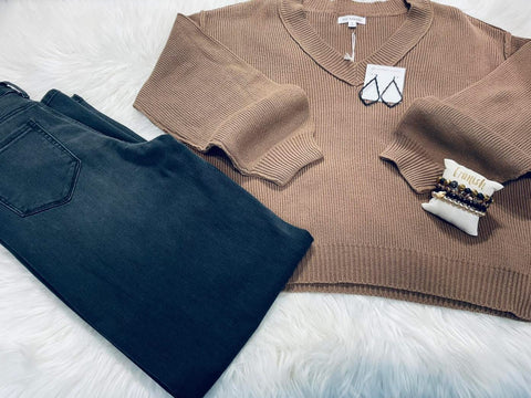 Ribbed V-Neck Sweater