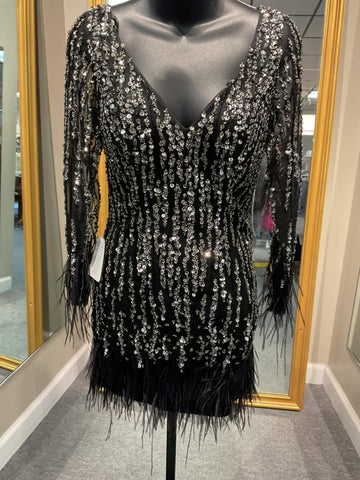 Black/Silver Long Sleeve Short Dress