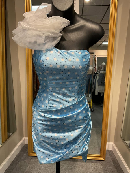 Light Blue Polka Dot Short Dress