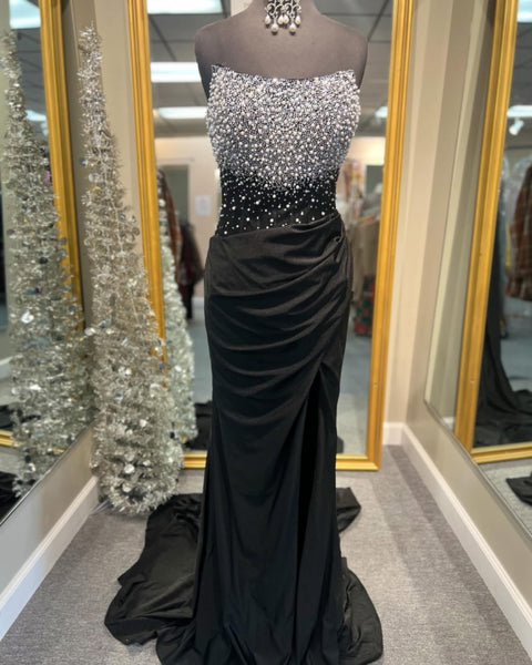 Black/Pearl Strapless Prom Dress