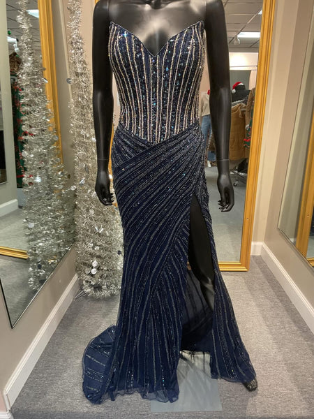 Navy Strapless Prom Dress