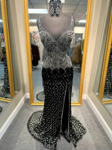 Black/Silver Fringe Prom Dress