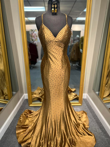 Gold Beaded Prom Dress
