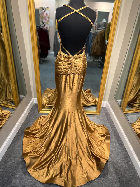 Gold Beaded Prom Dress