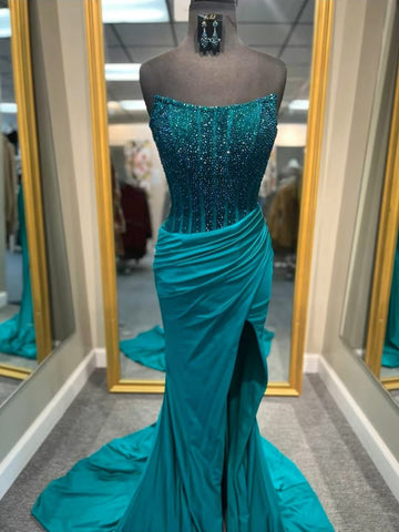 Strapless Emerald Prom Dress
