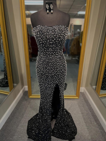 Black/Pearl Strapless Prom Dress