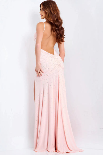Light Blue Fitted Rhinestone Open Back Prom Dress