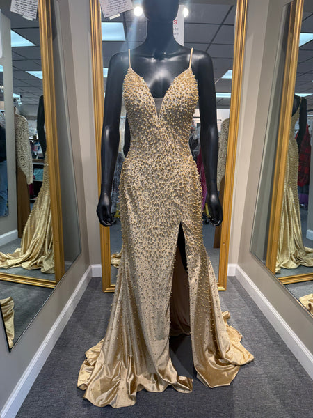 Gold Pearl Prom Dress