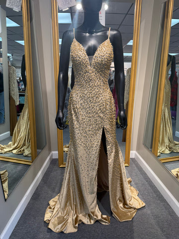 Gold Pearl Prom Dress