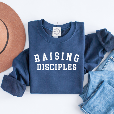 RAISING DISCIPLES CHRISTIAN CREWNECK SWEATSHIRT-Navy