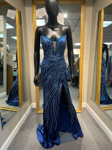 Navy Strapless Prom Dress