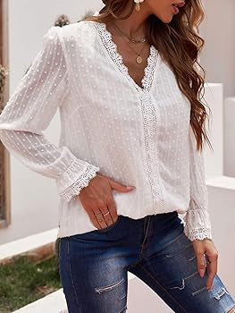 Aria Romance Swiss Dot & Crochet Lace Blouse