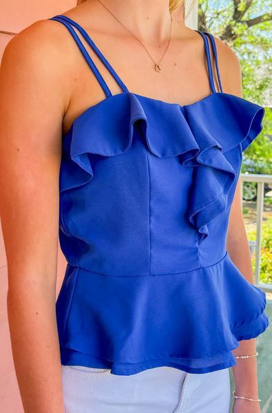 Cobalt Cascade Ruffle Peplum Tank
