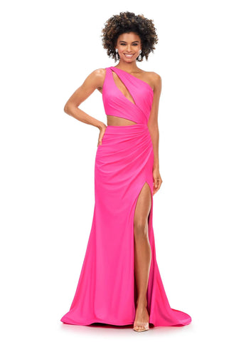 Ashley Lauren Hot Pink One Shoulder Gown