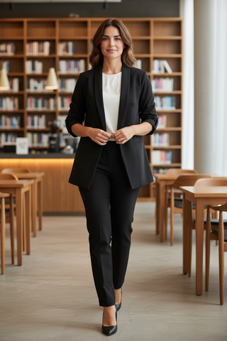 Agnes Orinda Black Roll-Tab Sleeve Drape Blazer