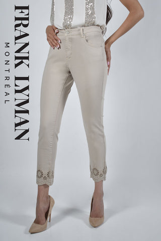 Frank Lyman Rhinestone Embellished
Hem Jeans in Beige