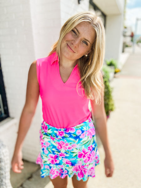 Hot pink floral double layer skirt
