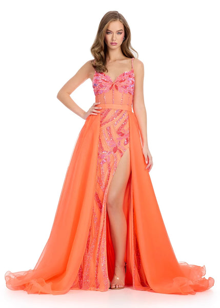 Ashley Lauren 11822 coral/multi 6 with detachable skirt