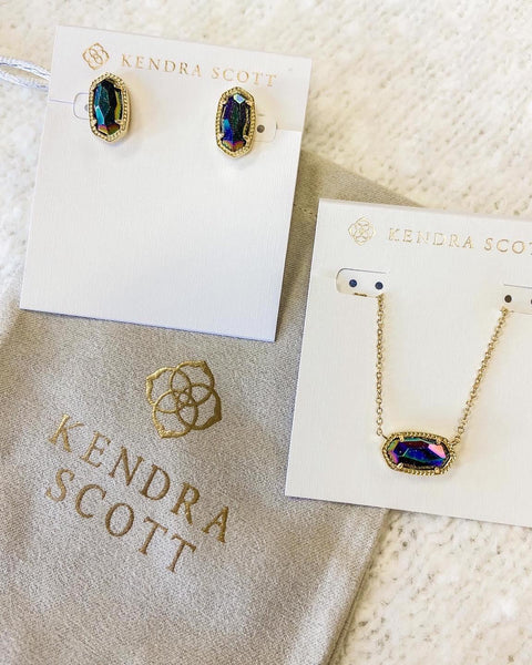 Elisa Gold Pendant Necklace in Iridescent Blue Goldstone
