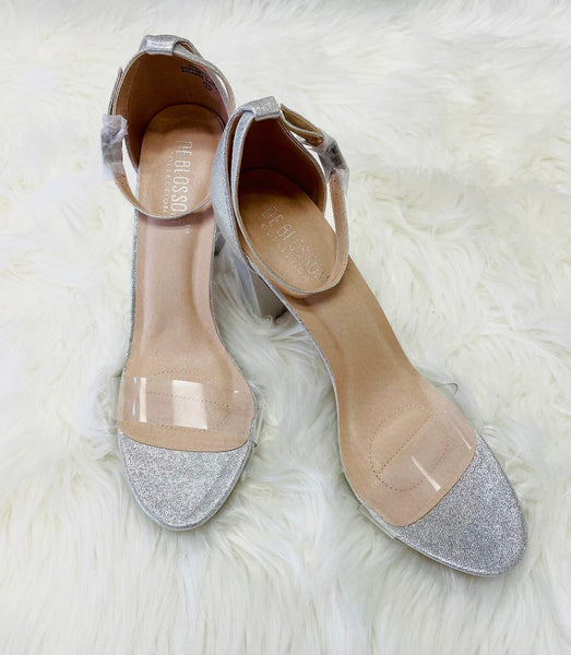 Silver Glitter Heel with Clear Strap